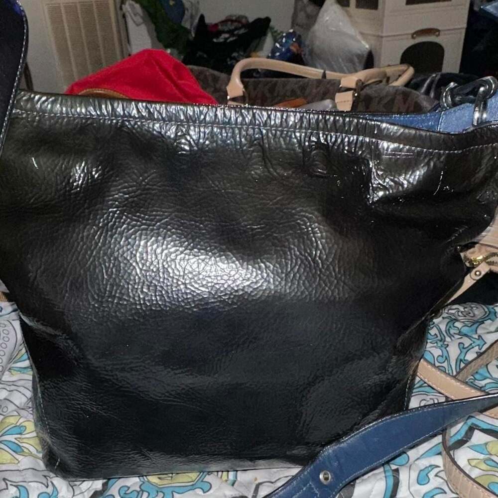 Coach Poppy Black Perforated Leather Hobo Bag with Blue Lining - Picture 2 of 5